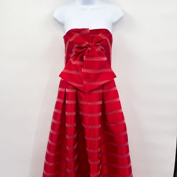 Sachin & Babi Reese Striped Bow Strapless Ball Gown Slit Maxi Dress Red Size 2 - Picture 5 of 11